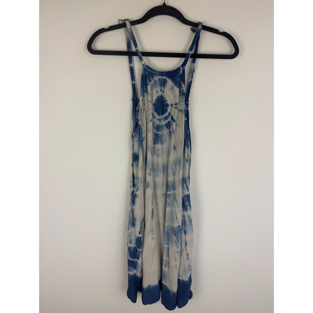 American Eagle Sleeveless Tie-Dye Pockets Jersey Summer Blue/White Dress Small